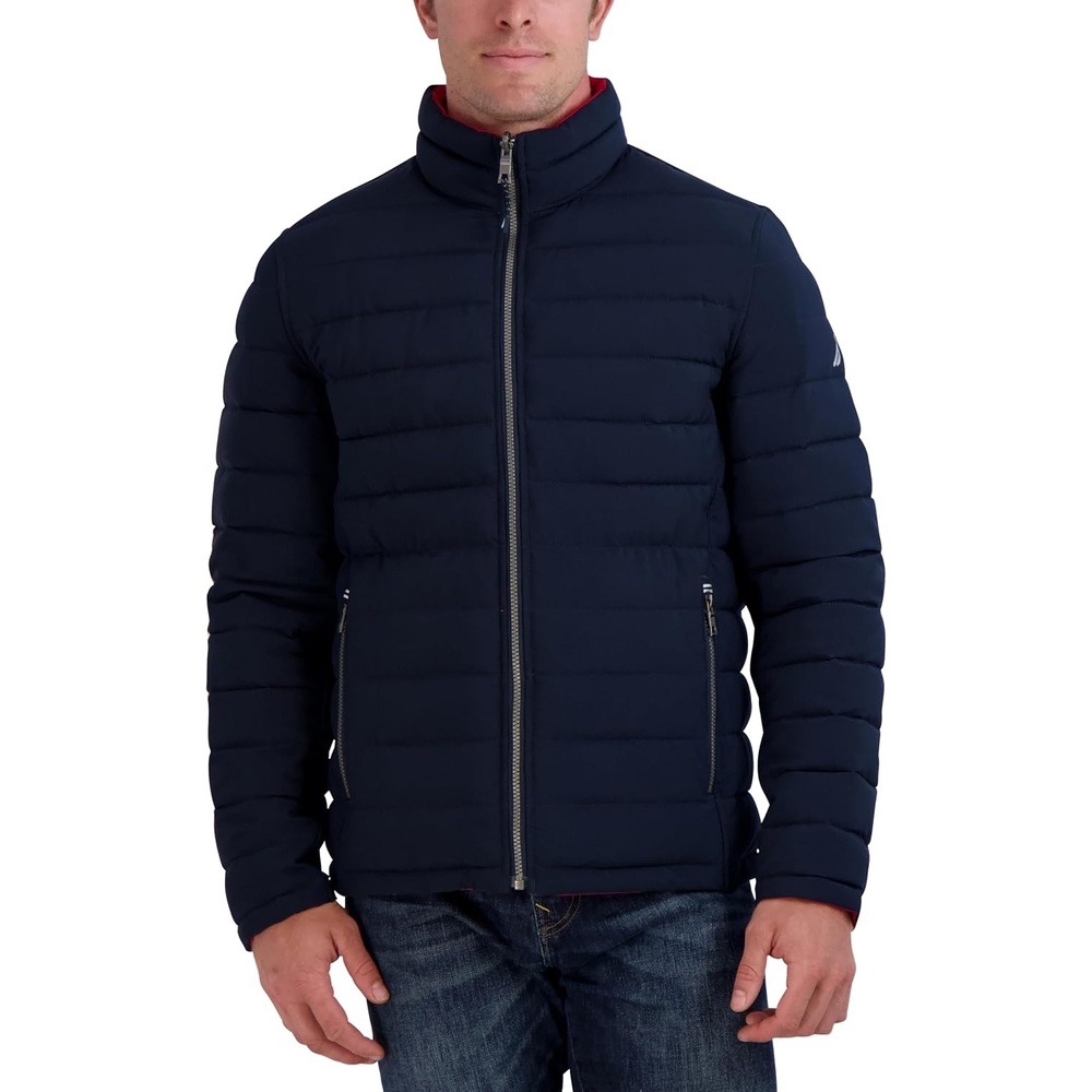 image:imageNautica Mens Reversible Quilted Puffer Jacket Midweight Mechanical Stretch Winter CoatSea