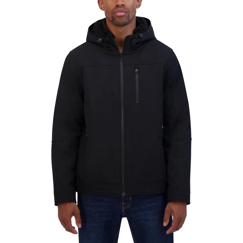 image:imageNautica Mens Sherpa Lined Softshell Jacket Full Zip Adjustable Hood Wind ResistantBlack