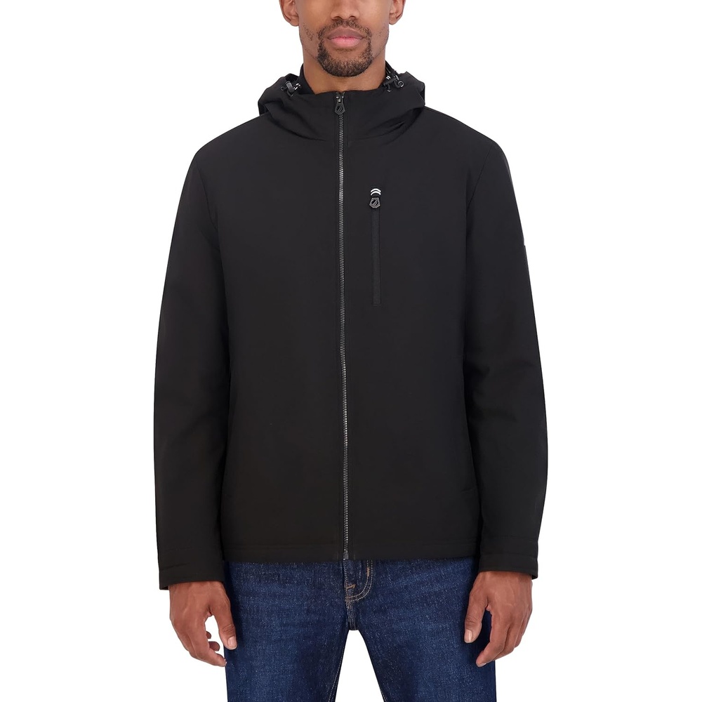 image:imageNautica Mens Sherpa Lined Softshell Jacket Full Zip Adjustable Hood Wind ResistantEbony