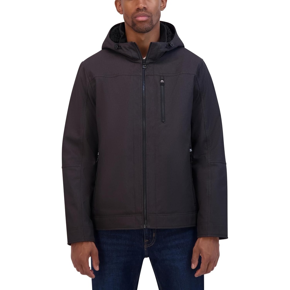 image:imageNautica Mens Sherpa Lined Softshell Jacket Full Zip Adjustable Hood Wind ResistantGrey