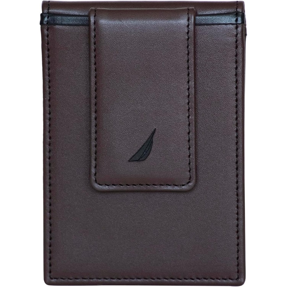 image:imageNautica Mens Slim Wallet  Card Case  RFID Blocking  ID Window  Minimalist  Lightweight  Genuine LeatherPop Color  BlackBrown