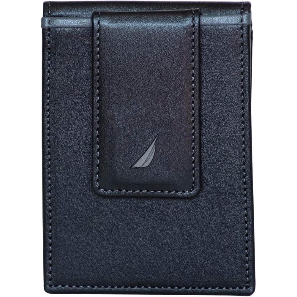 image:imageNautica Mens Slim Wallet  Card Case  RFID Blocking  ID Window  Minimalist  Lightweight  Genuine LeatherPop Color  BlackGrey