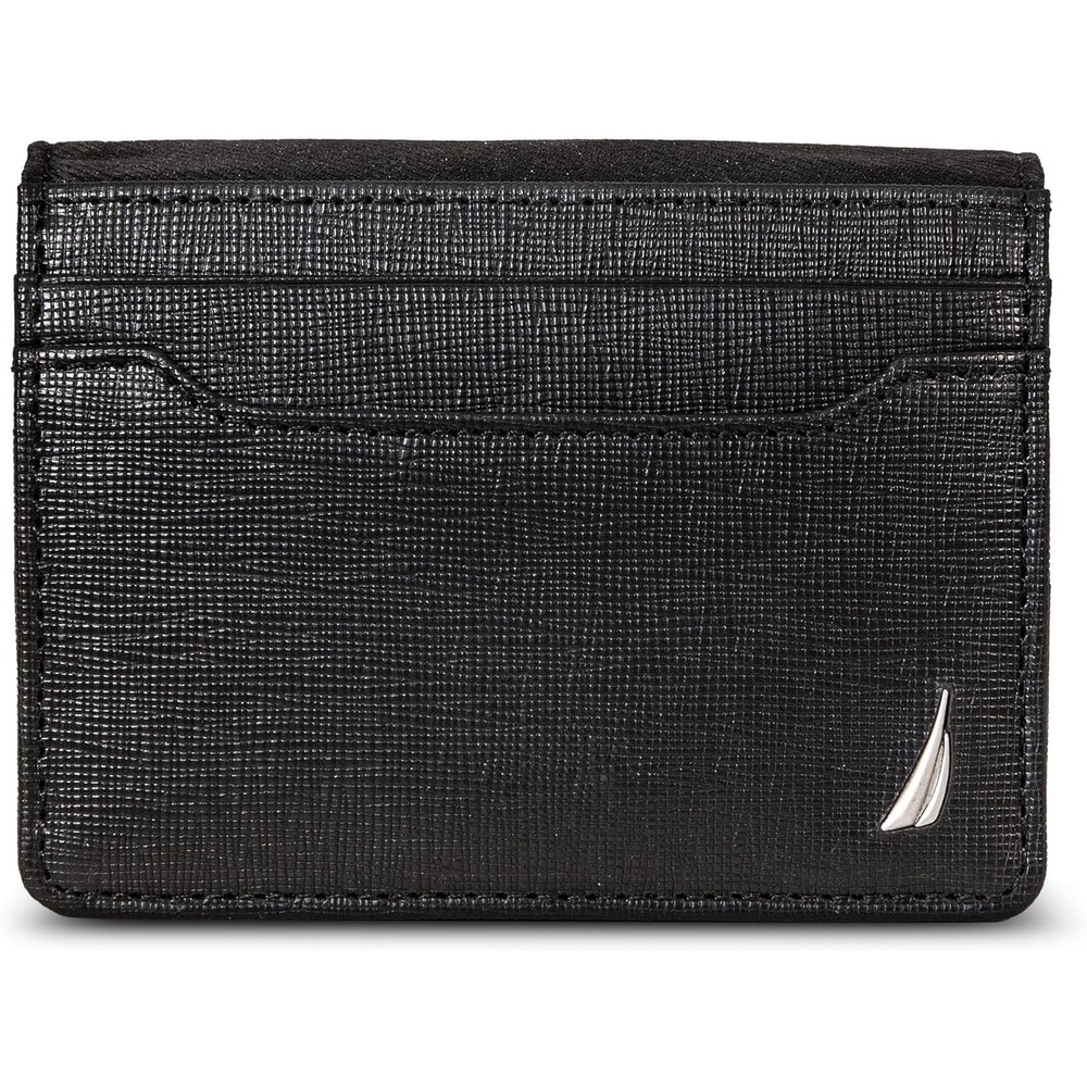 image:imageNautica Mens Slim Wallet  Card Case  RFID Blocking  ID Window  Minimalist  Lightweight  Genuine LeatherSaffiano  Black
