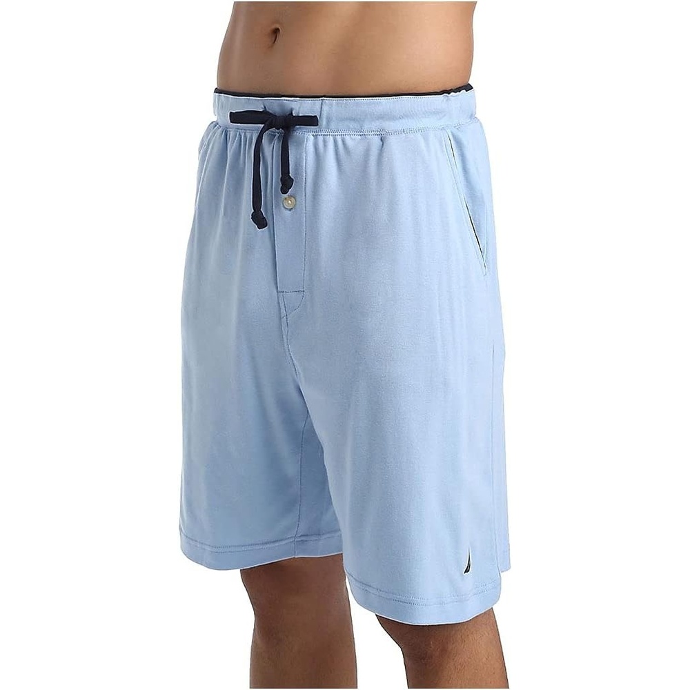 image:imageNautica Mens Soft Knit Elastic Waistband Sleep Lounge ShortNoon Blue