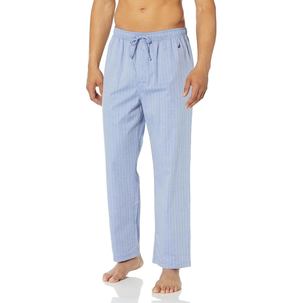 image:imageNautica Mens Soft Woven 100 Cotton Elastic Waistband Sleep Pajama PantBlue Bone