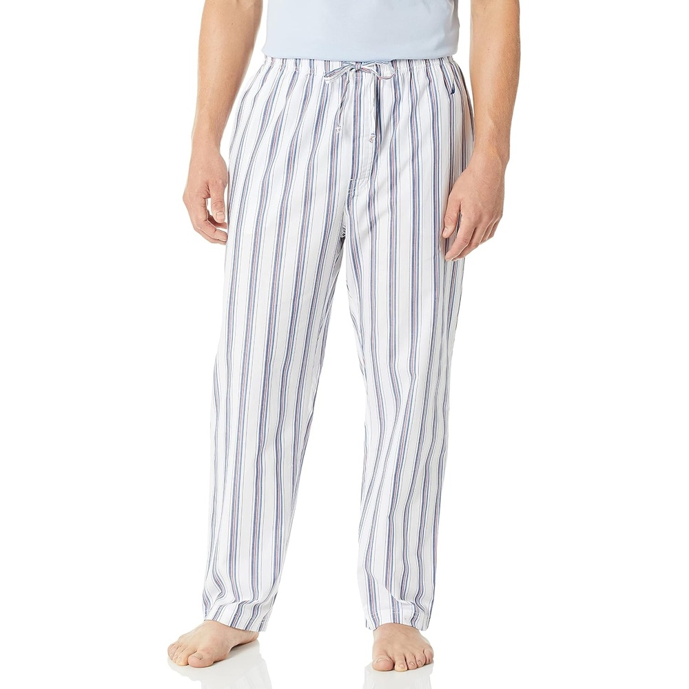 image:imageNautica Mens Soft Woven 100 Cotton Elastic Waistband Sleep Pajama PantBright White
