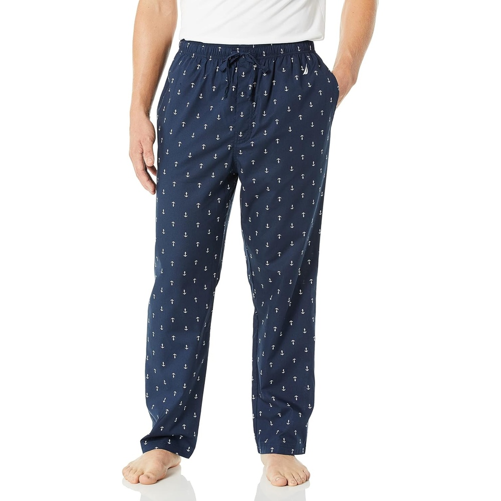 image:imageNautica Mens Soft Woven 100 Cotton Elastic Waistband Sleep Pajama PantDark Blue