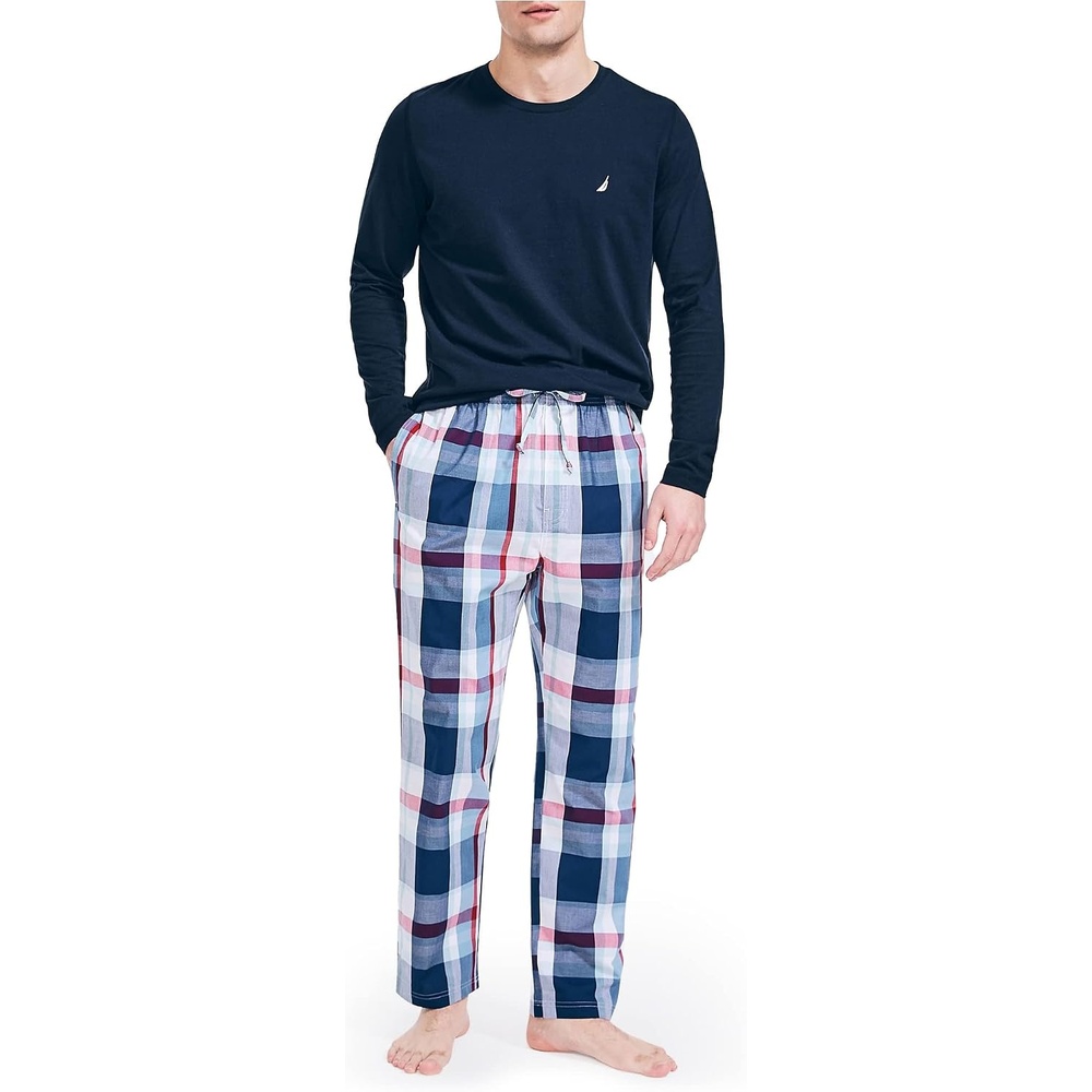 image:imageNautica Mens Soft Woven 100 Cotton Elastic Waistband Sleep Pajama PantRedBlue