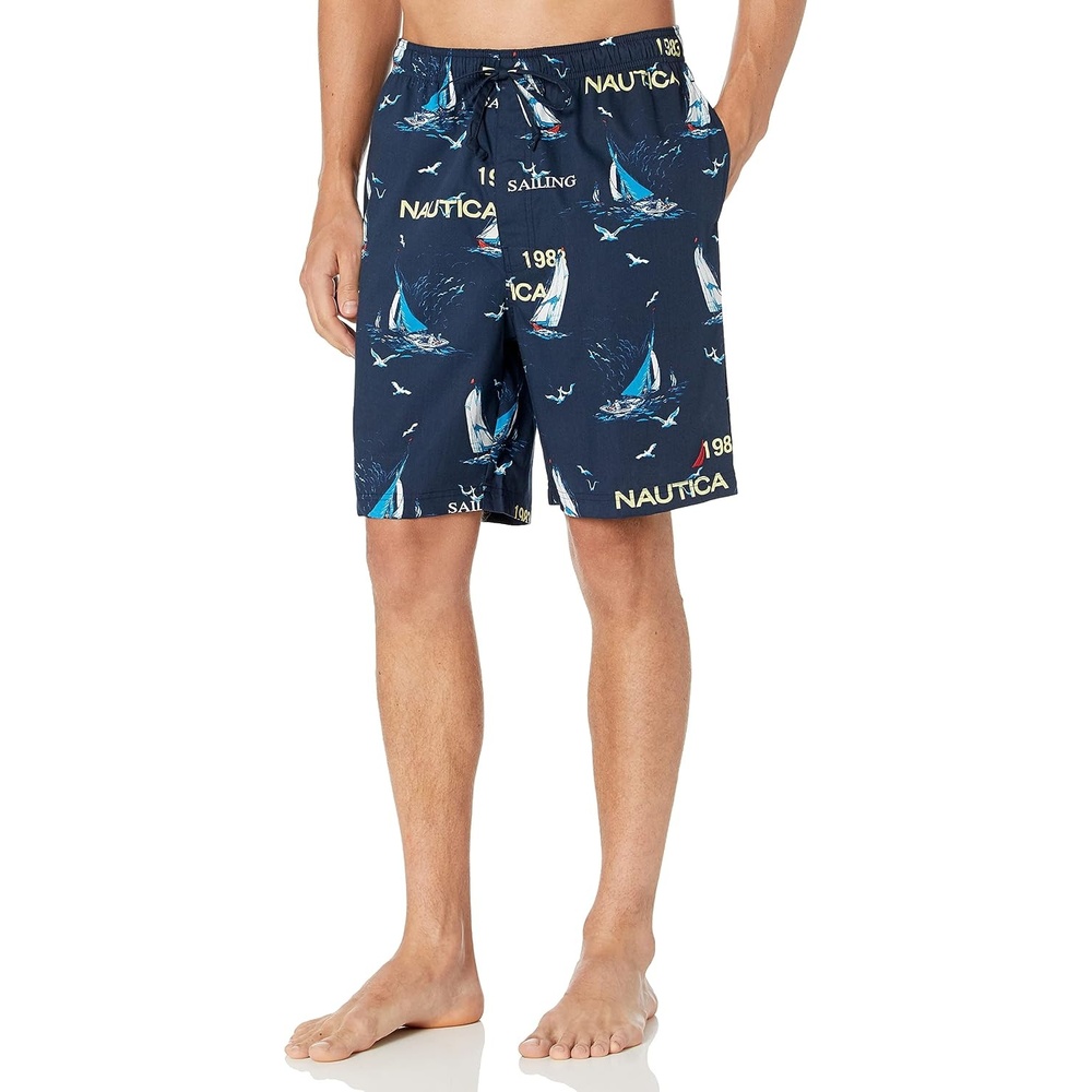 image:imageNautica Mens Soft Woven 100 Cotton Elastic Waistband Sleep Pajama ShortBlue