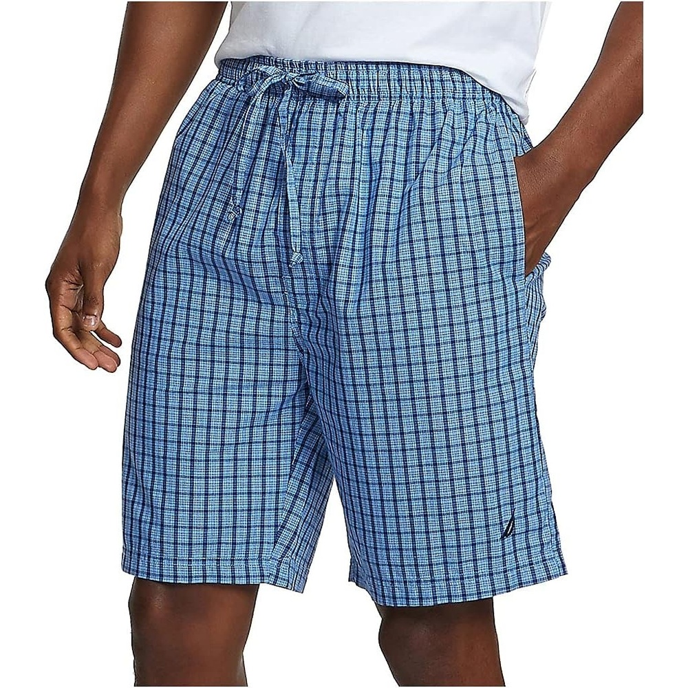 image:imageNautica Mens Soft Woven 100 Cotton Elastic Waistband Sleep Pajama ShortFrench Blue