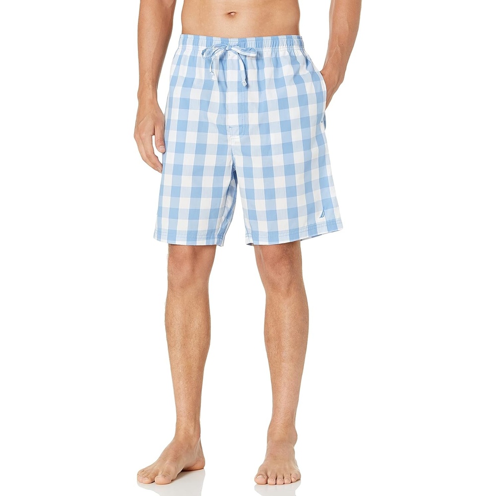 image:imageNautica Mens Soft Woven 100 Cotton Elastic Waistband Sleep Pajama ShortRiviera Blue