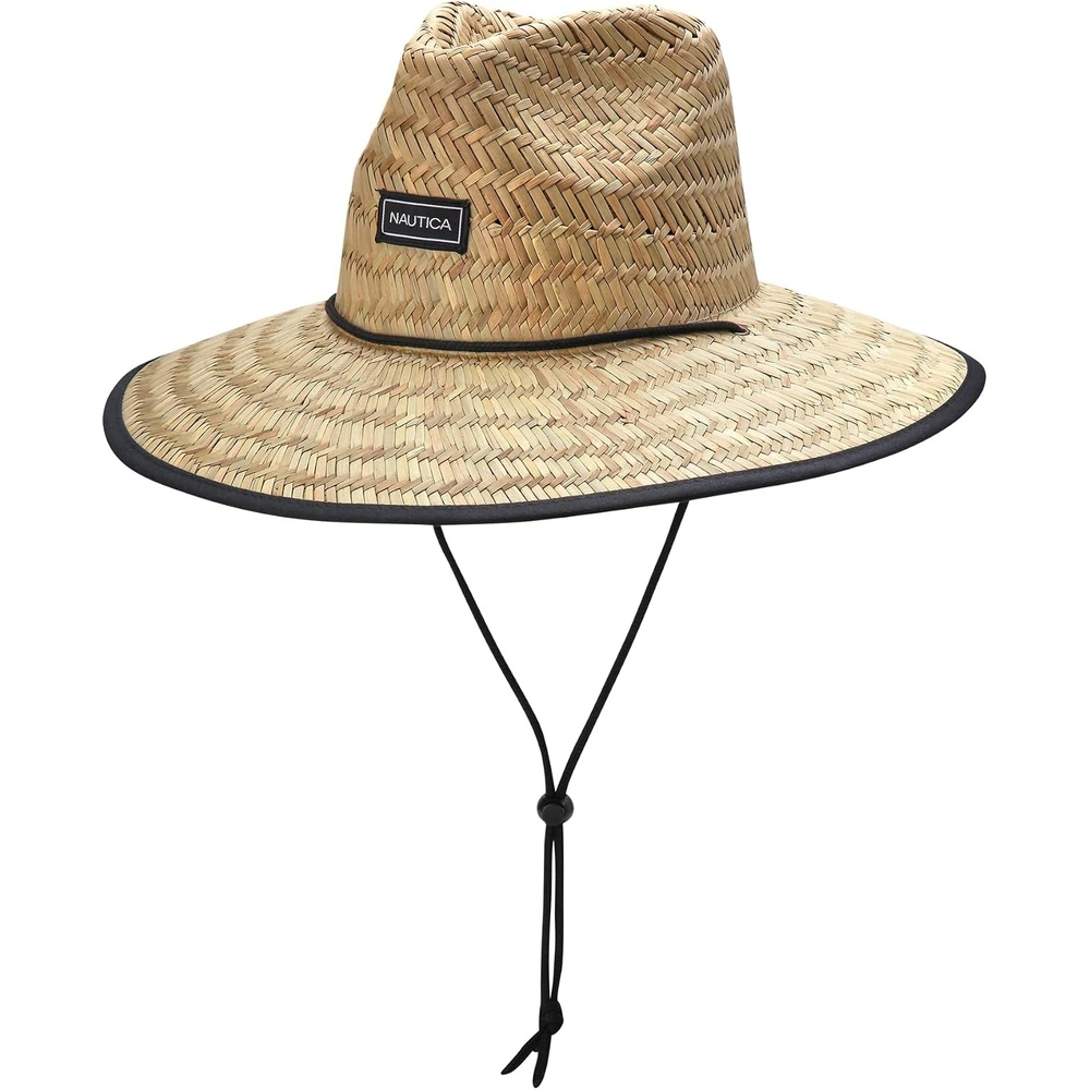 image:imageNautica Mens Straw Lifeguard Hat Lightweight Wide Brim Outdoor Beach Sun Hats for Men with Adjustable Chin StrapBlack