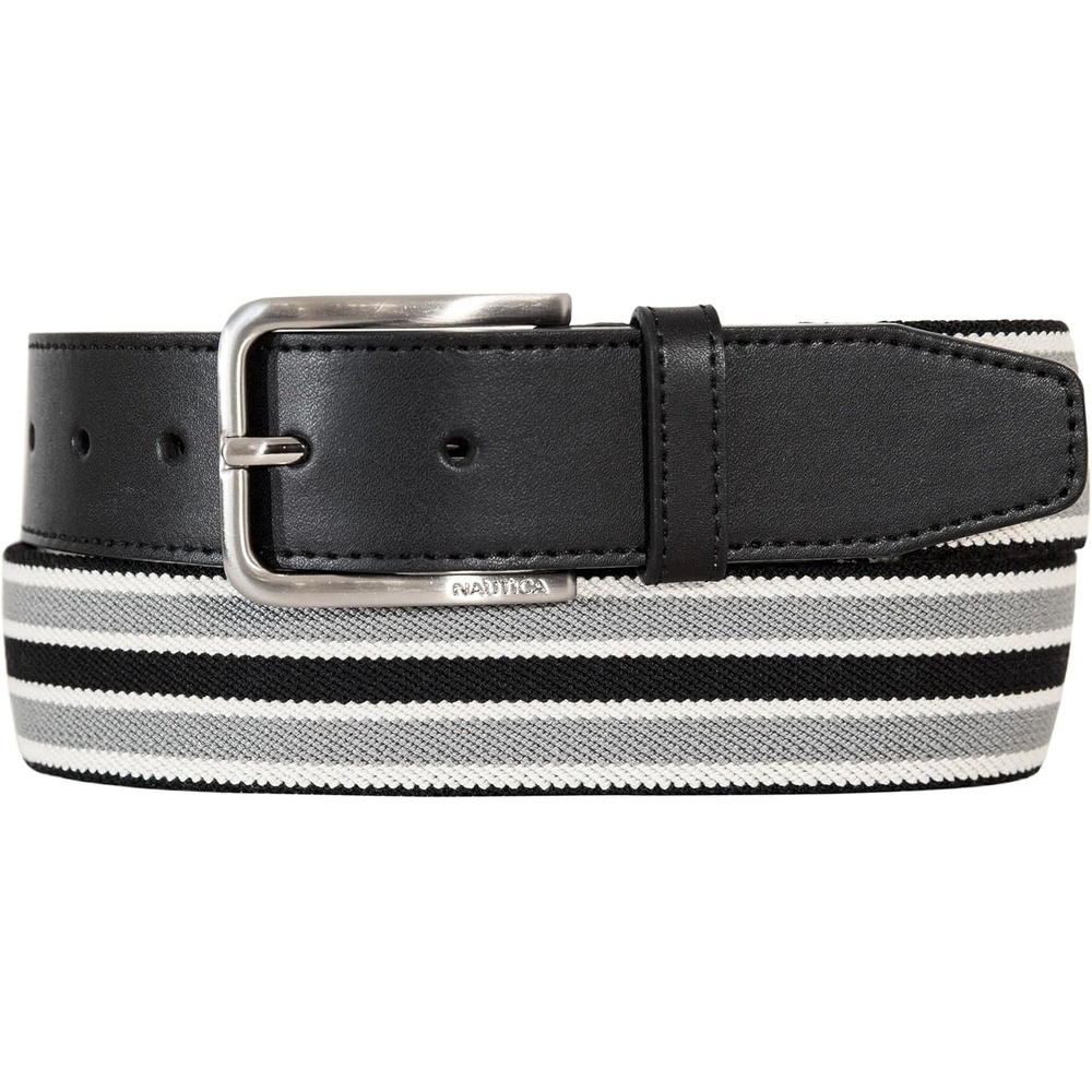 image:imageNautica Mens Stretch Belt  Elastic  Adjustable  Classic  Everyday  Business  Work  Casual  Metal BuckleStretch Webbing  BlackGrey