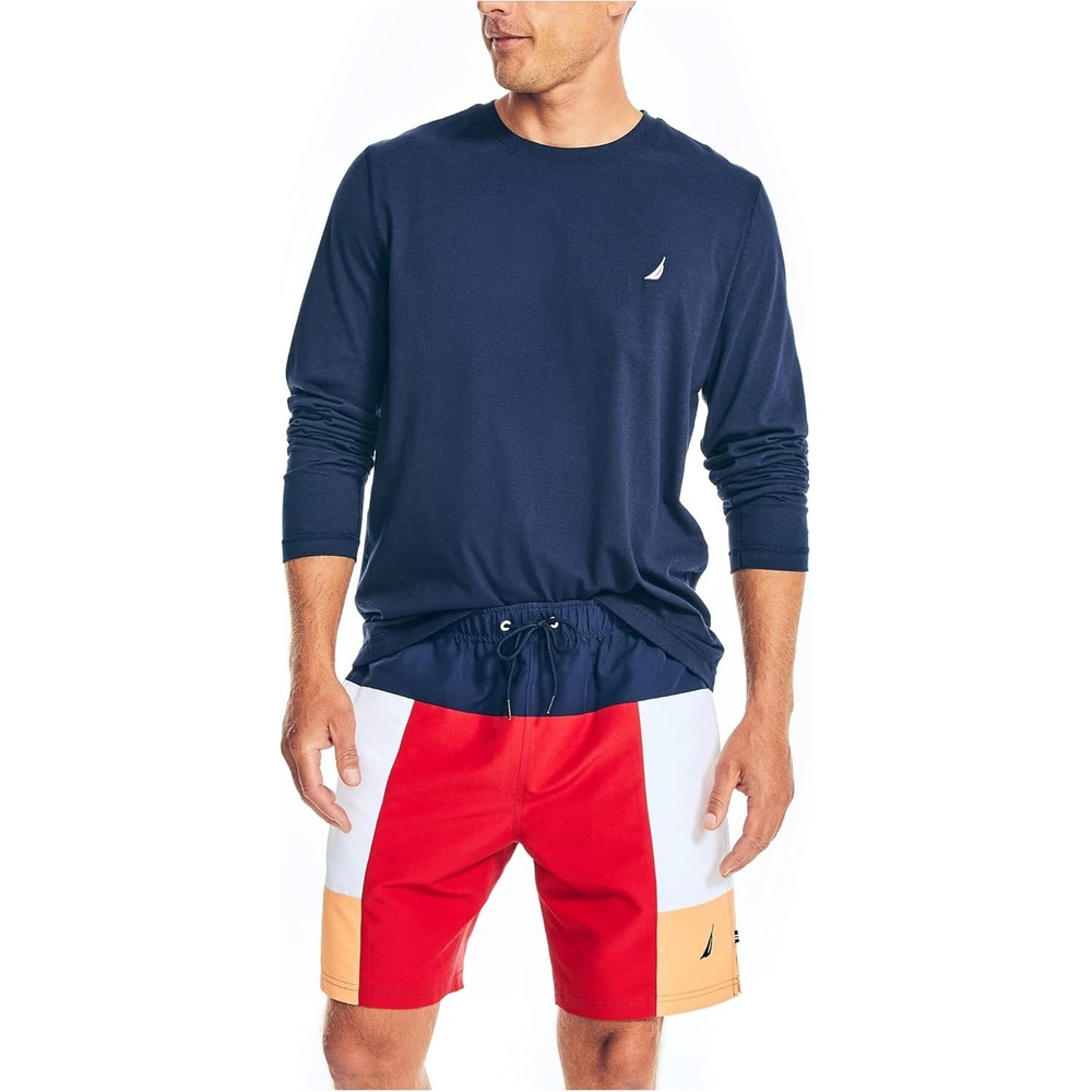 image:imageNautica Mens Sustainably Crafted 8 Colorblock SwimNautica Red