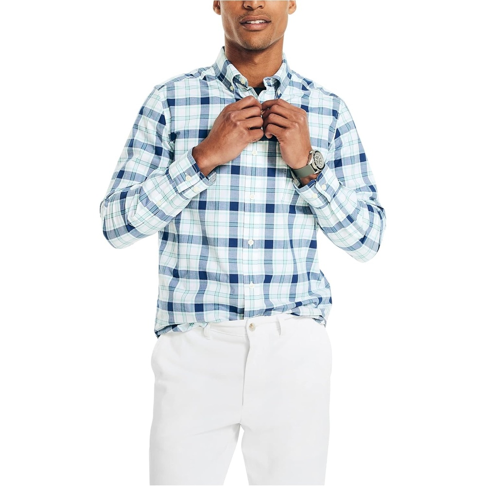 image:imageNautica Mens Sustainably Crafted Plaid ShirtBright White1