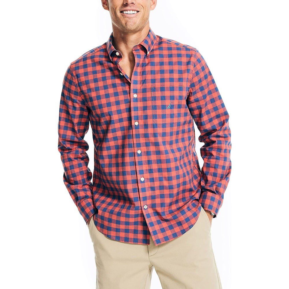 image:imageNautica Mens Sustainably Crafted Plaid ShirtCayenne