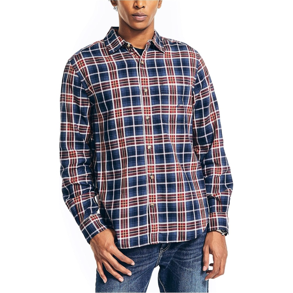 image:imageNautica Mens Sustainably Crafted Plaid ShirtLapis Blue