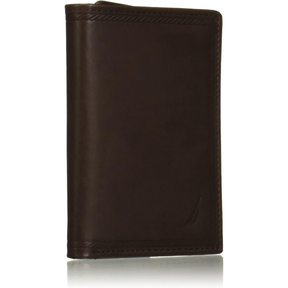 image:imageNautica Mens Trifold Wallet  RFID Blocking Protection  ID Window  Card Slots  Genuine Leather  DurableEmbossed Leather  Brown