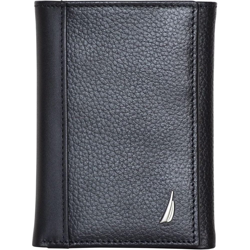 image:imageNautica Mens Trifold Wallet  RFID Blocking Protection  ID Window  Card Slots  Genuine Leather  DurableJClass  Black