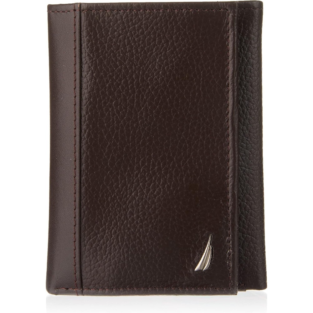 image:imageNautica Mens Trifold Wallet RFID Blocking Protection ID Window Card Slots Genuine Leather DurableJClass Brown