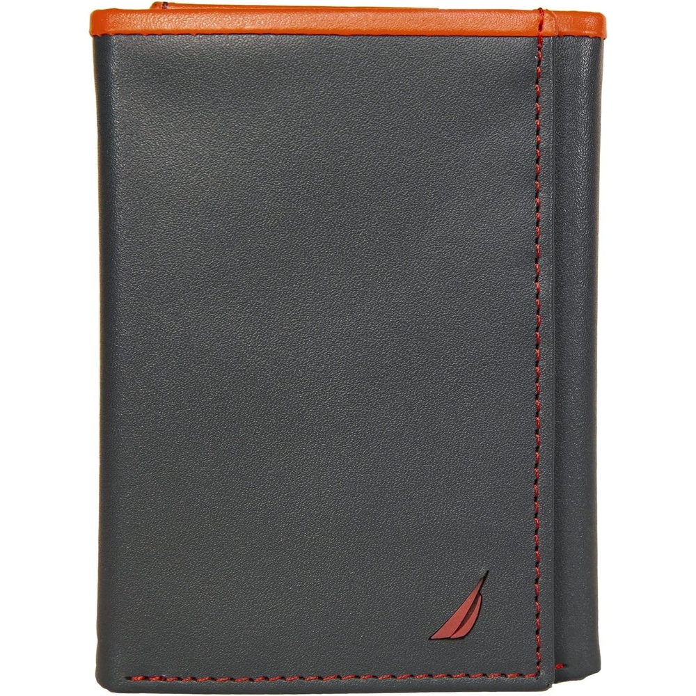 image:imageNautica Mens Trifold Wallet  RFID Blocking Protection  ID Window  Card Slots  Genuine Leather  DurablePop Color  NavyRed