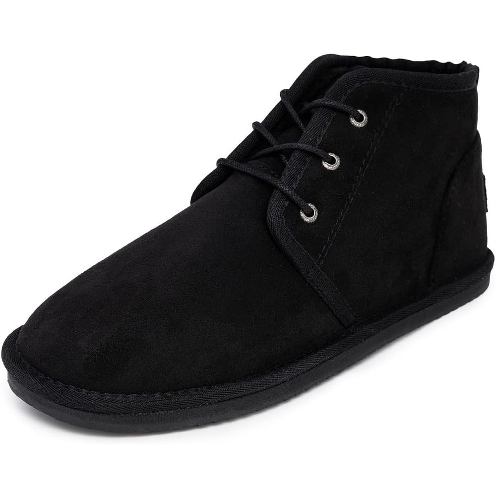 image:imageNautica Mens Winter Ankle Boots Sherpa Lined Lace Up Slippers for Cold Weather Warm Indoor Outdoor House Shoes Comfortable Cozy BootiesBlack