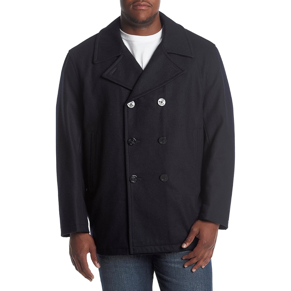 image:imageNautica Mens Wool Blend Peacoat DoubleBreasted Winter Coat Regular Big amp Tall SizesBlue Navy