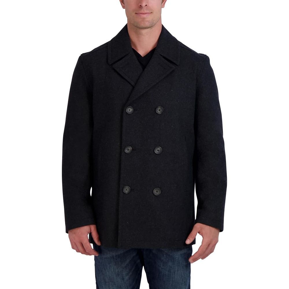 image:imageNautica Mens Wool Blend Peacoat DoubleBreasted Winter Coat Regular Big amp Tall SizesCharcoal