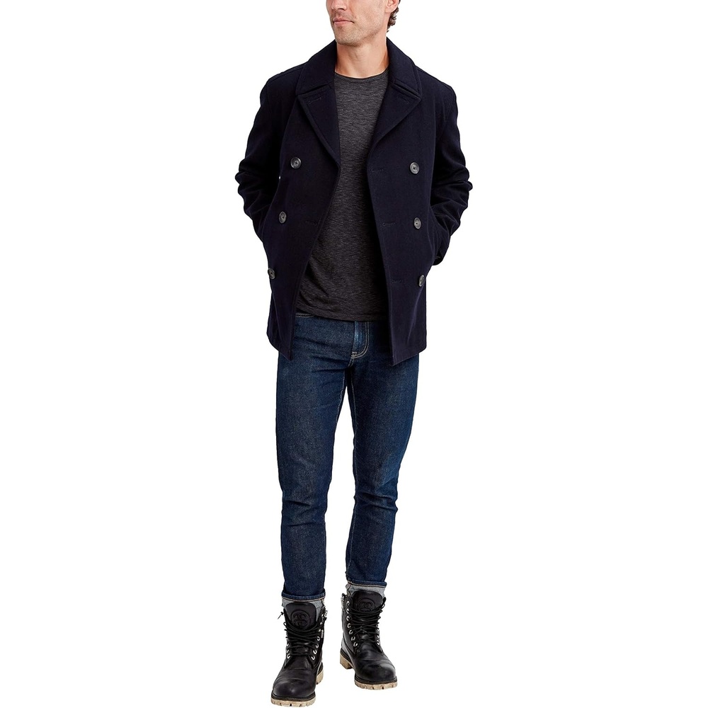 image:imageNautica Mens Wool Blend Peacoat DoubleBreasted Winter Coat Regular Big amp Tall SizesNavy Dk