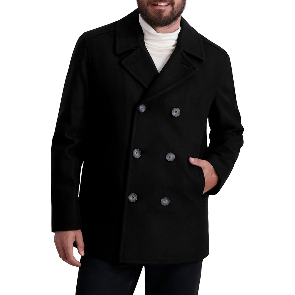 image:imageNautica Mens Wool Blend Peacoat DoubleBreasted Winter Coat Regular Big amp Tall SizesNight