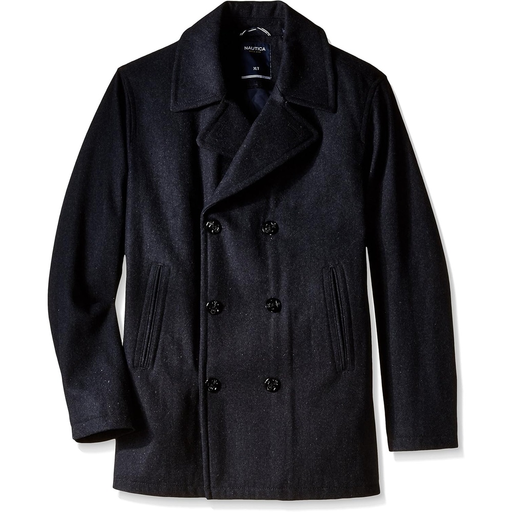 image:imageNautica Mens Wool Blend Peacoat DoubleBreasted Winter Coat Regular Big amp Tall SizesPool Grey