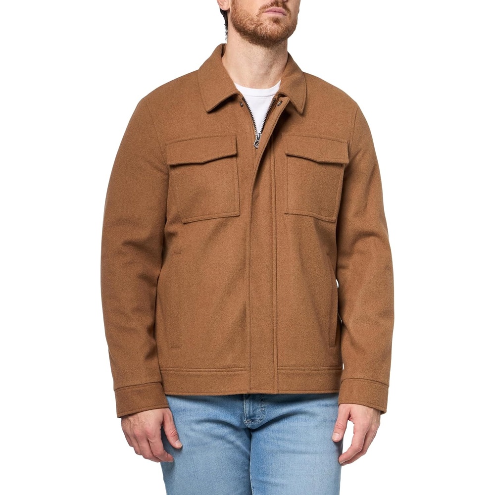 image:imageNautica Mens Wool Jacket Diamond Quilted Lining Polyfill Insulation Snap amp Zip ClosureCamel