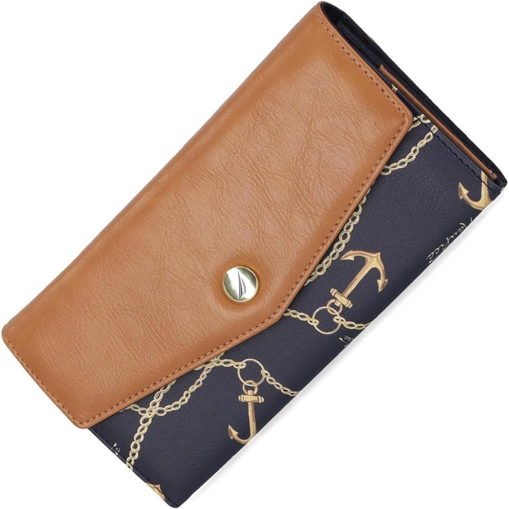 image:imageNautica Money Manager Womens Slim RFID Blocking Wallet Small Bifold Credit Card Holder with Zipper Coin Pocket and ID WindowAnchor Aweigh