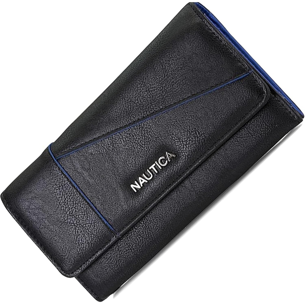 image:imageNautica Money Manager Womens Slim RFID Blocking Wallet Small Bifold Credit Card Holder with Zipper Coin Pocket and ID WindowBlack