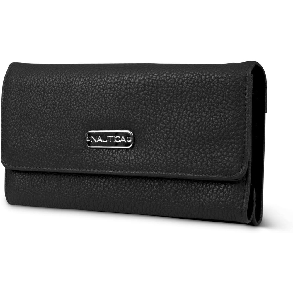 image:imageNautica Money Manager Womens Slim RFID Blocking Wallet Small Bifold Credit Card Holder with Zipper Coin Pocket and ID WindowBlack Pebble