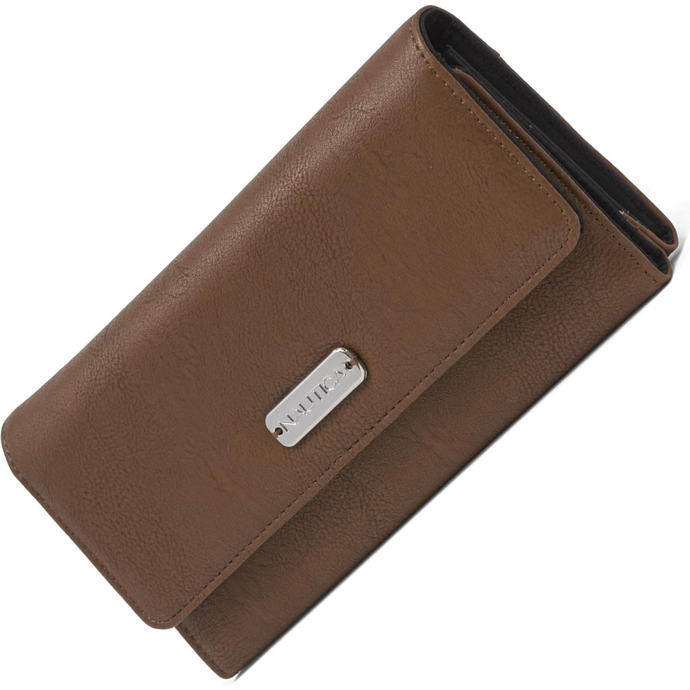 image:imageNautica Money Manager Womens Slim RFID Blocking Wallet Small Bifold Credit Card Holder with Zipper Coin Pocket and ID WindowEarth