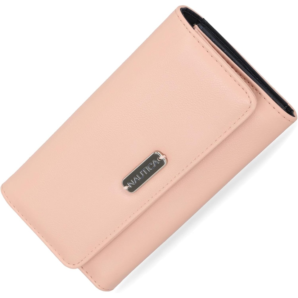 image:imageNautica Money Manager Womens Slim RFID Blocking Wallet Small Bifold Credit Card Holder with Zipper Coin Pocket and ID WindowPetal Pink