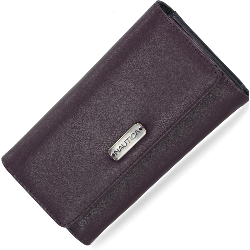 image:imageNautica Money Manager Womens Slim RFID Blocking Wallet Small Bifold Credit Card Holder with Zipper Coin Pocket and ID WindowPlum