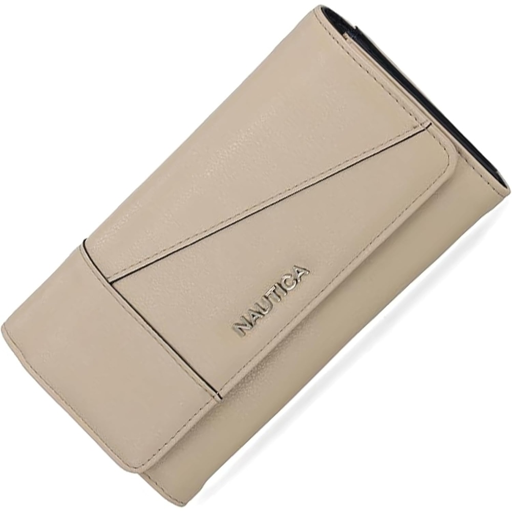 image:imageNautica Money Manager Womens Slim RFID Blocking Wallet Small Bifold Credit Card Holder with Zipper Coin Pocket and ID WindowTaupe