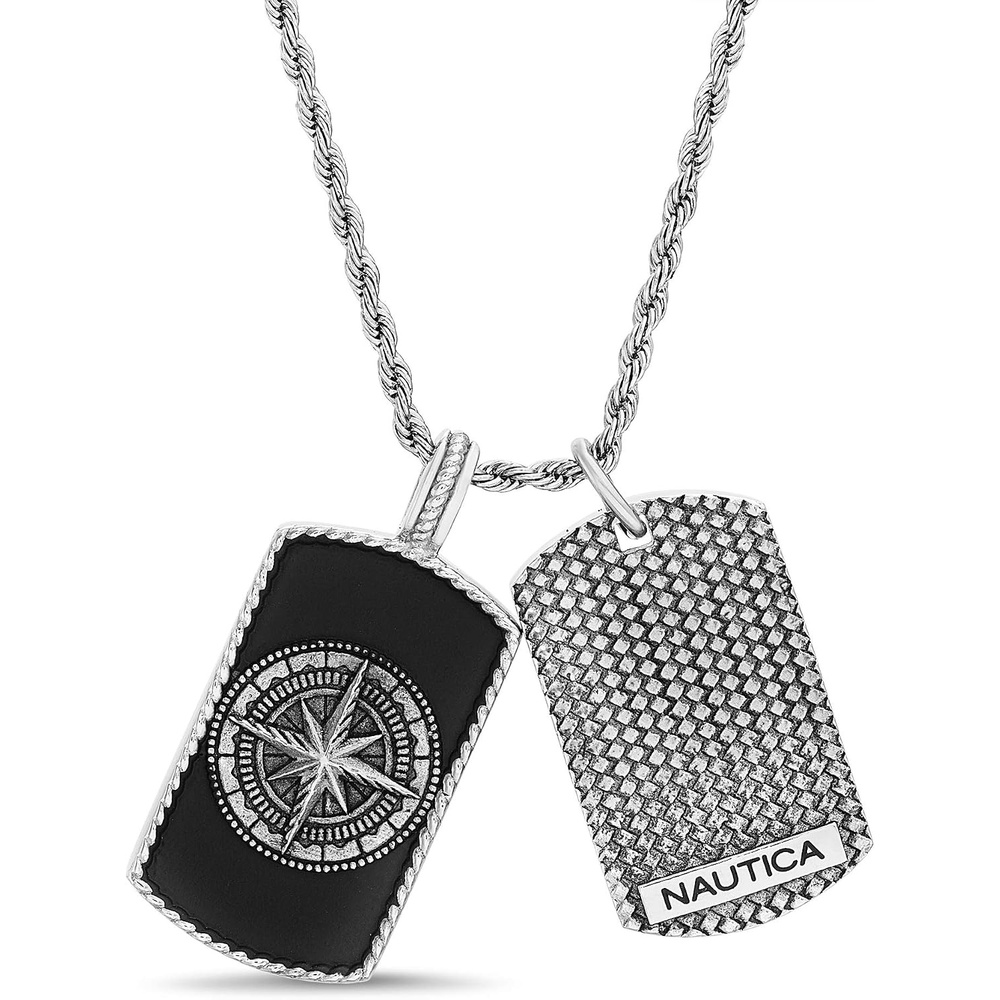 image:imageNautica Oxidized Stainless Steel Black Enamel Dog Tag Starburst Freedom Rope Chain Necklace for Men