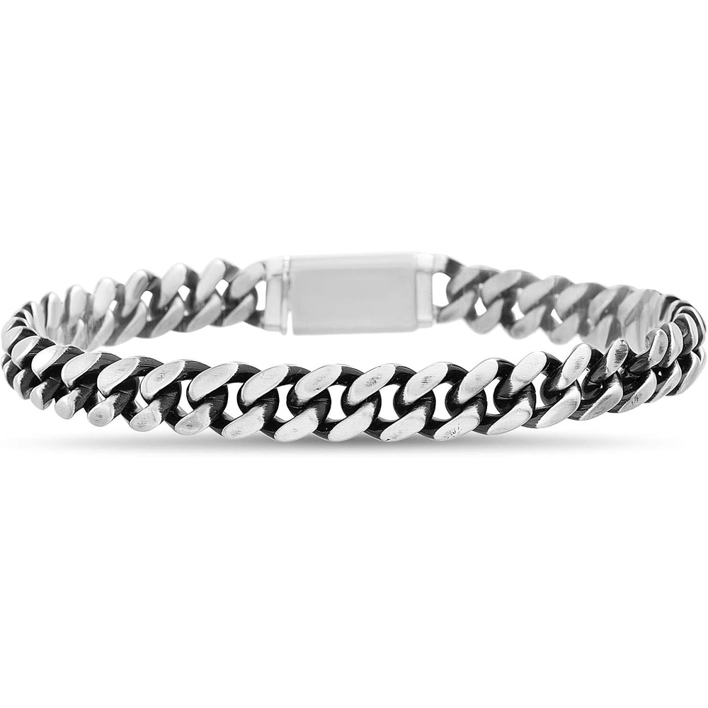 image:imageNautica Oxidized Stainless Steel Bracelet for Men 8mm Wide Curb Chain 875 Inches Long Box Clasp