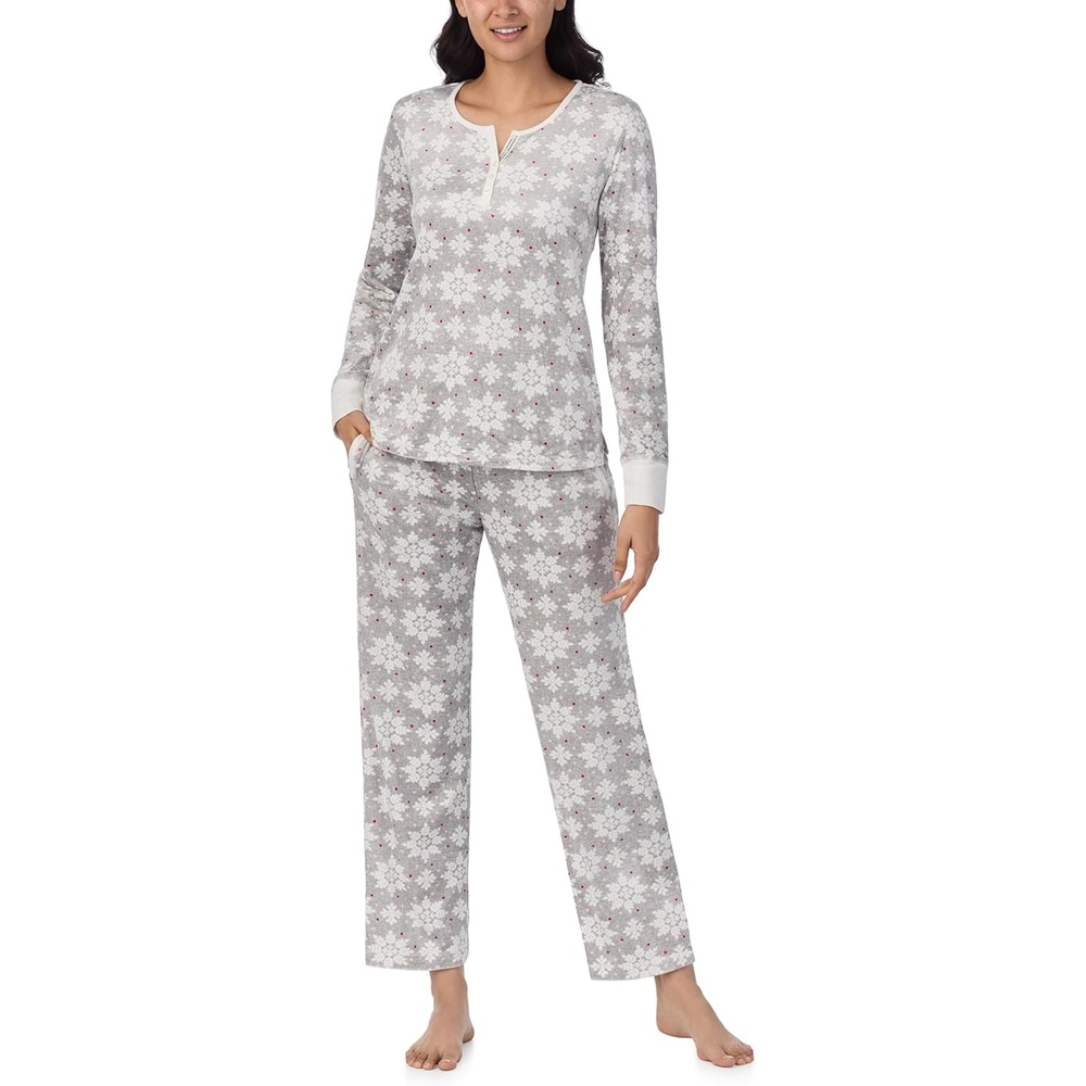 image:imageNautica Pajamas for Women Set Long Sleeve Henley Pajama Shirt amp Pants Warm Winter Fleece Sleepwear Lounge PJ Sets for WomenGrey Snowflake