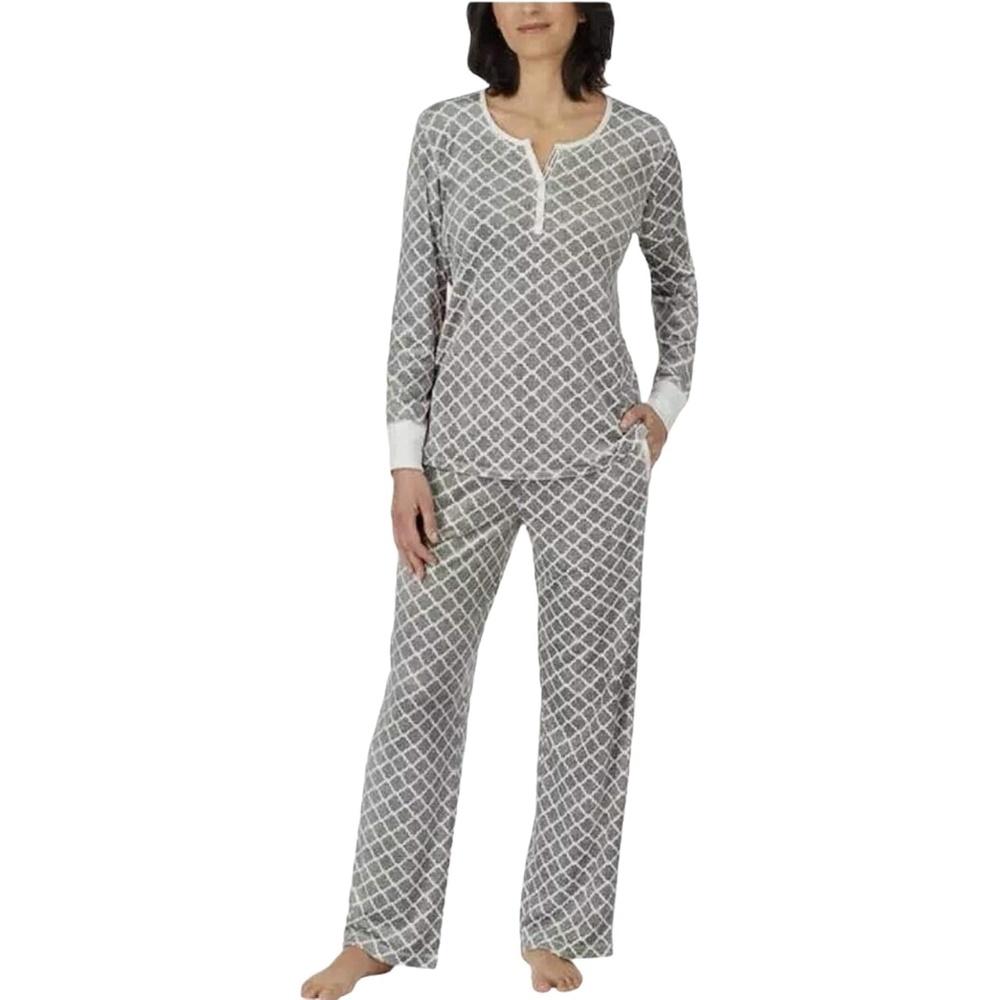 image:imageNautica Pajamas for Women Set Long Sleeve Henley Pajama Shirt amp Pants Warm Winter Fleece Sleepwear Lounge PJ Sets for WomenMixed Grey