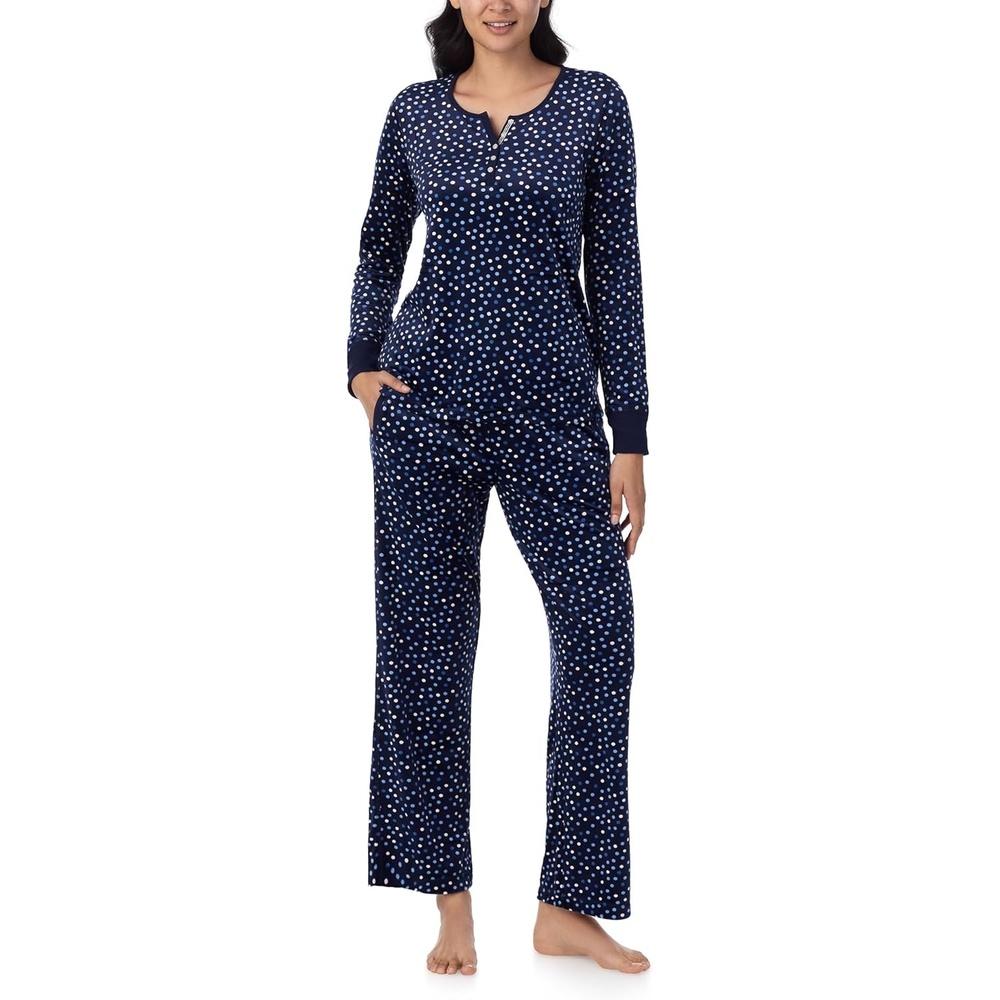 image:imageNautica Pajamas for Women Set Long Sleeve Henley Pajama Shirt amp Pants Warm Winter Fleece Sleepwear Lounge PJ Sets for WomenNavy Dots