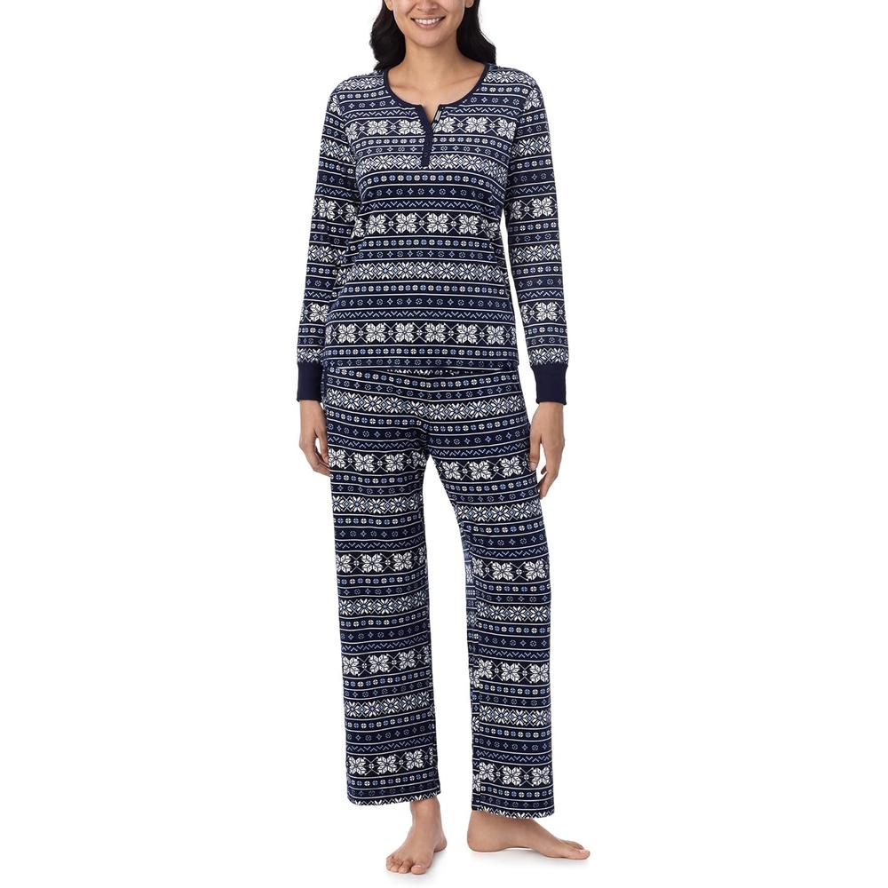 image:imageNautica Pajamas for Women Set Long Sleeve Henley Pajama Shirt amp Pants Warm Winter Fleece Sleepwear Lounge PJ Sets for WomenNavy Fairisle