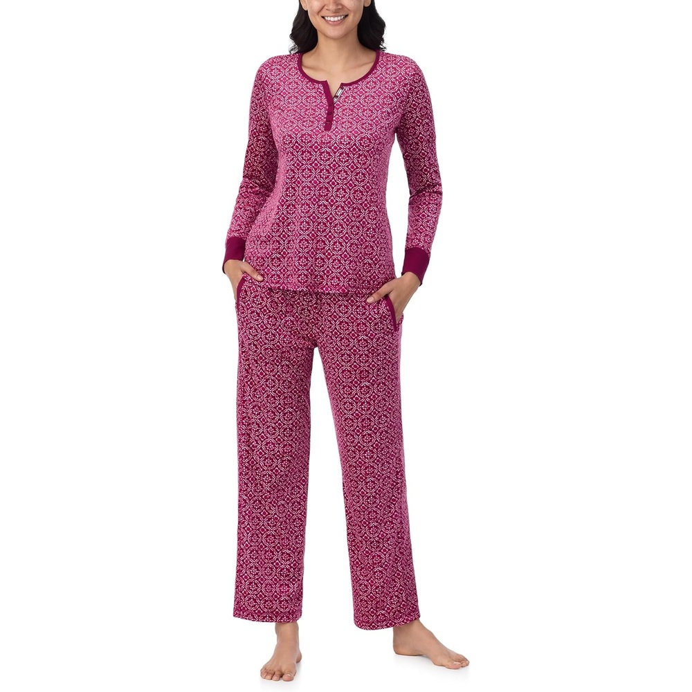 image:imageNautica Pajamas for Women Set Long Sleeve Henley Pajama Shirt amp Pants Warm Winter Fleece Sleepwear Lounge PJ Sets for WomenPink Geo