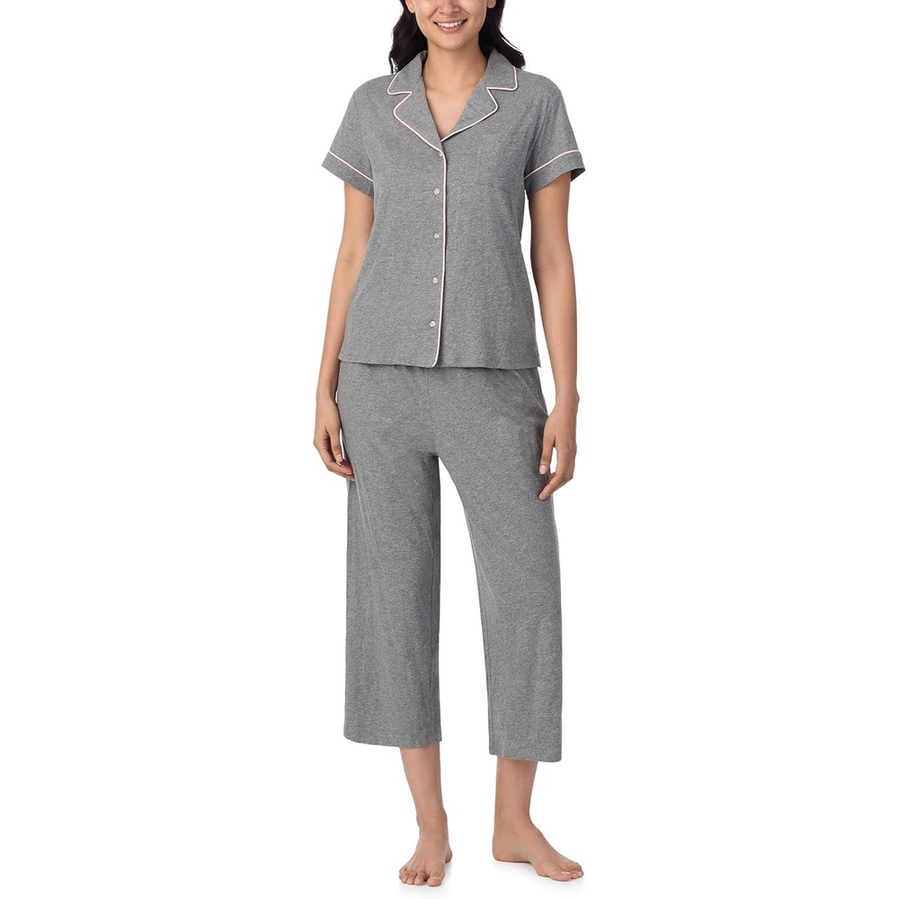 image:imageNautica Pajamas for Women Set Womens Lightweight Short Sleeve Button Down Pajama Shirt amp Capri Pants Lounge Sets PJs WomenHeather Grey