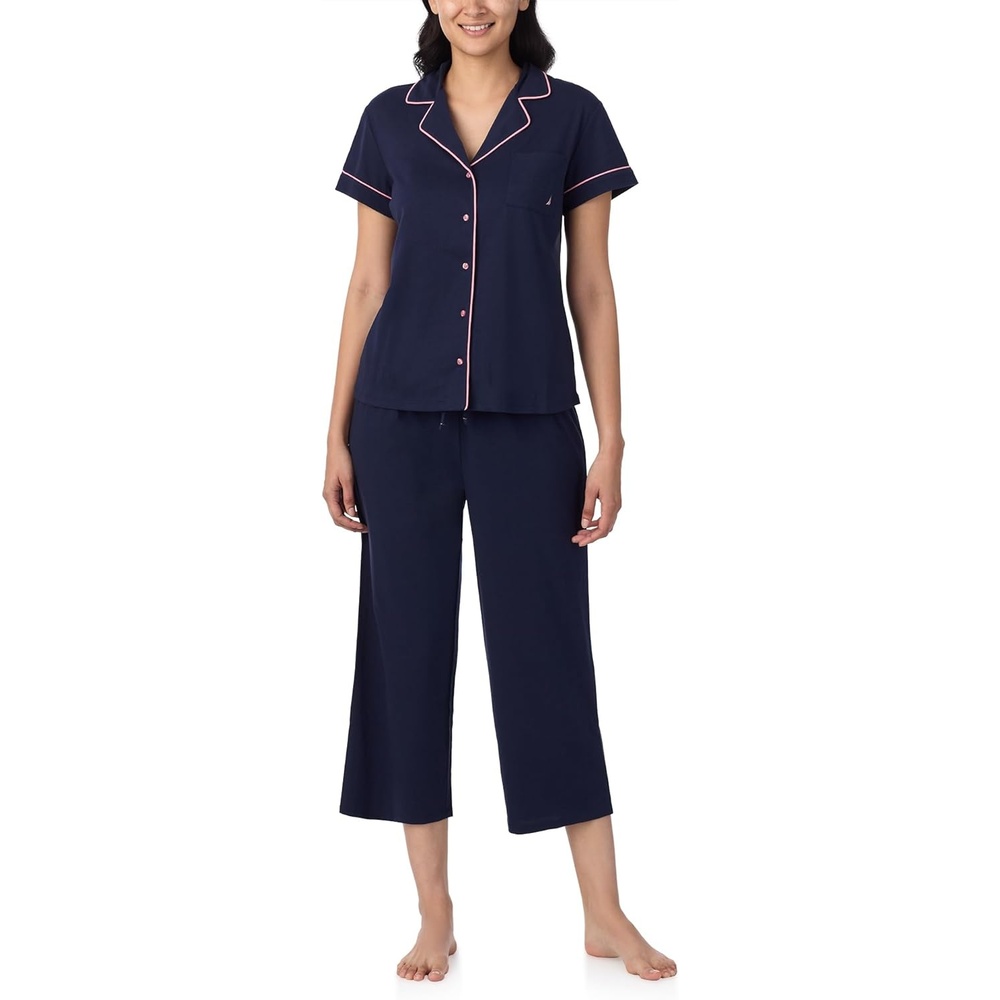 image:imageNautica Pajamas for Women Set Womens Lightweight Short Sleeve Button Down Pajama Shirt amp Capri Pants Lounge Sets PJs WomenNavy