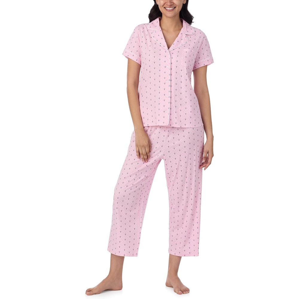 image:imageNautica Pajamas for Women Set Womens Lightweight Short Sleeve Button Down Pajama Shirt amp Capri Pants Lounge Sets PJs WomenPink
