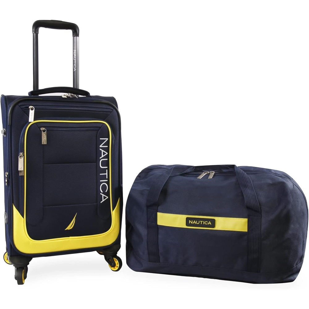 image:imageNautica Pathfinder 2pc Softside Luggage Set Carry On  DuffelNavyYellow